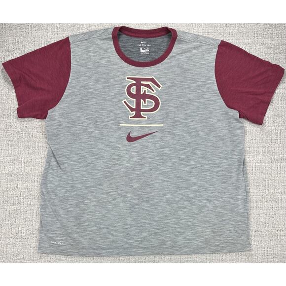 Florida State Seminoles Shirt Mens 3XL Gray Maroon NCAA Ringer Dri Fit Nike - Picture 1 of 10